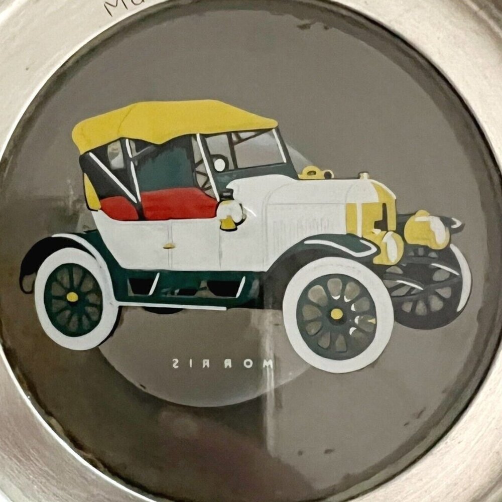 English Pewter Beer Mug Antique Morris Automobile Clear Bottom Graphic E24